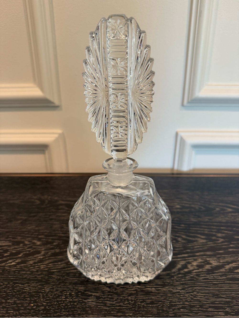 Vintage Glass Perfume Bottle With Stopper Classic Art Deco Cut Crystal